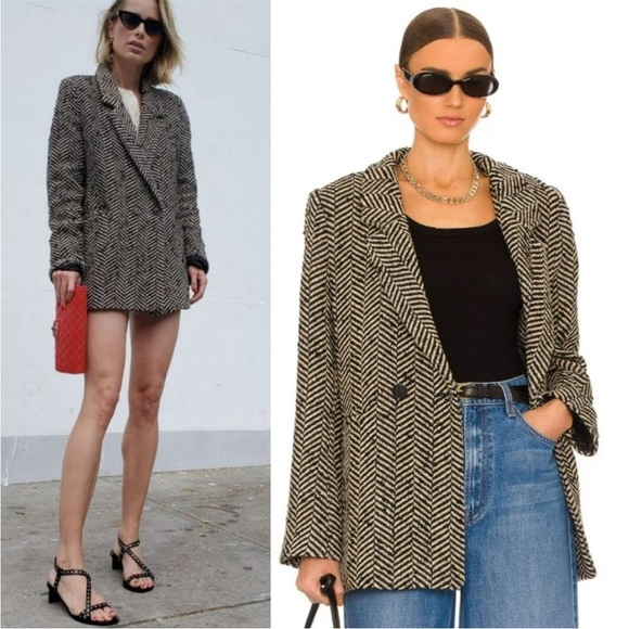 Anine Bing Fishbone Blazer in Cream and Black - Picture 8 of 15